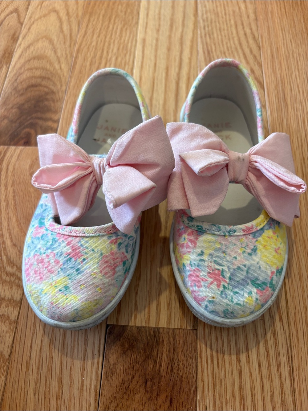 Janie & Jack Floral Slip-On Shoes with Velcro Pink Bows